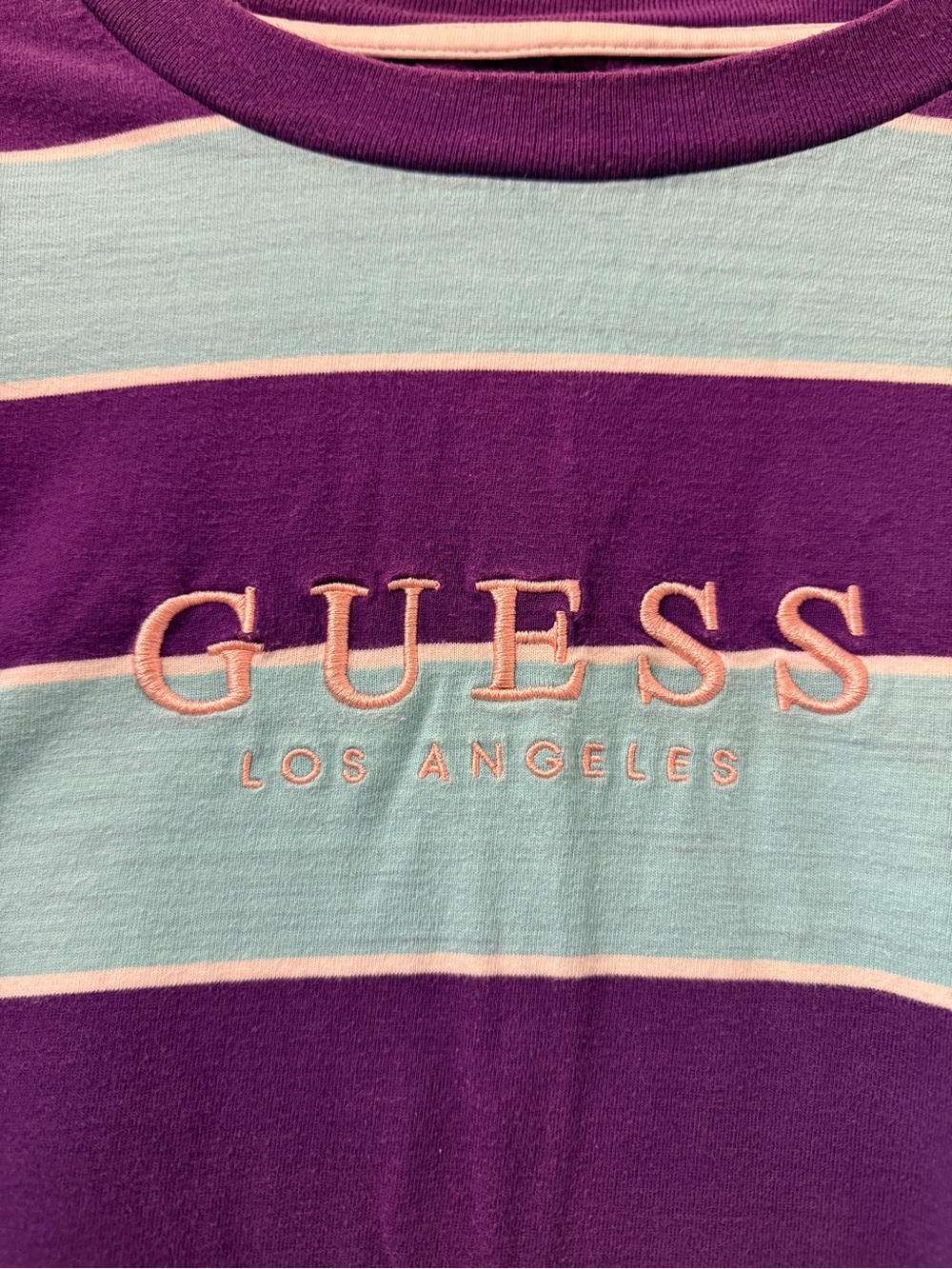 Guess Striped Tee in Purple, Light Blue & Pink